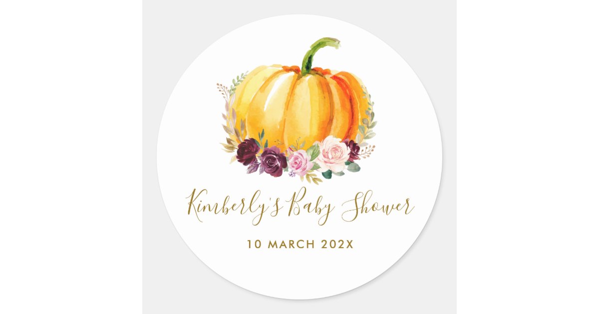 Little pumpkin floral baby shower classic round sticker | Zazzle