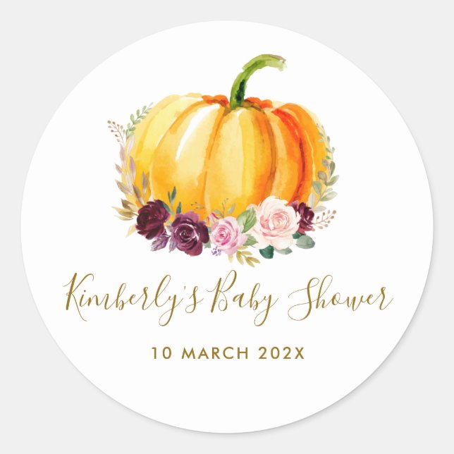 Little pumpkin floral baby shower classic round sticker (Front)