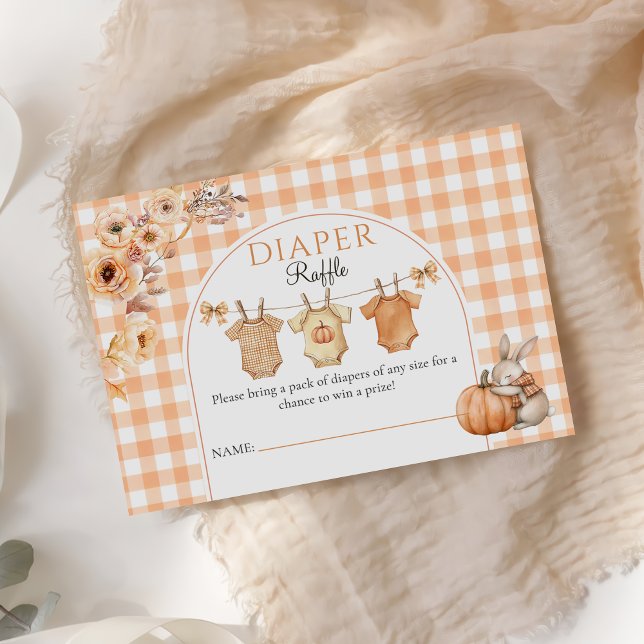 Little Pumpkin Floral Baby Shower Diaper Raffle Enclosure Card (Creator Uploaded)