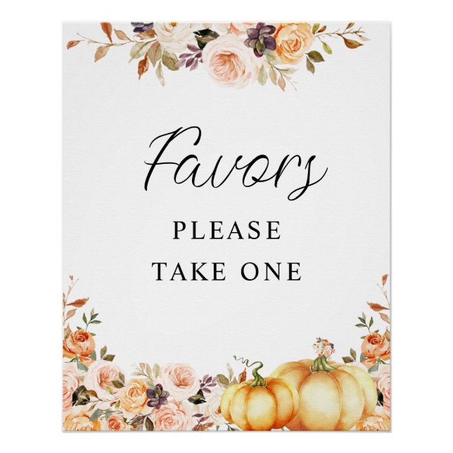 little pumpkin floral baby shower favors sign (Front)