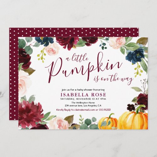 Little pumpkin floral baby shower invitation