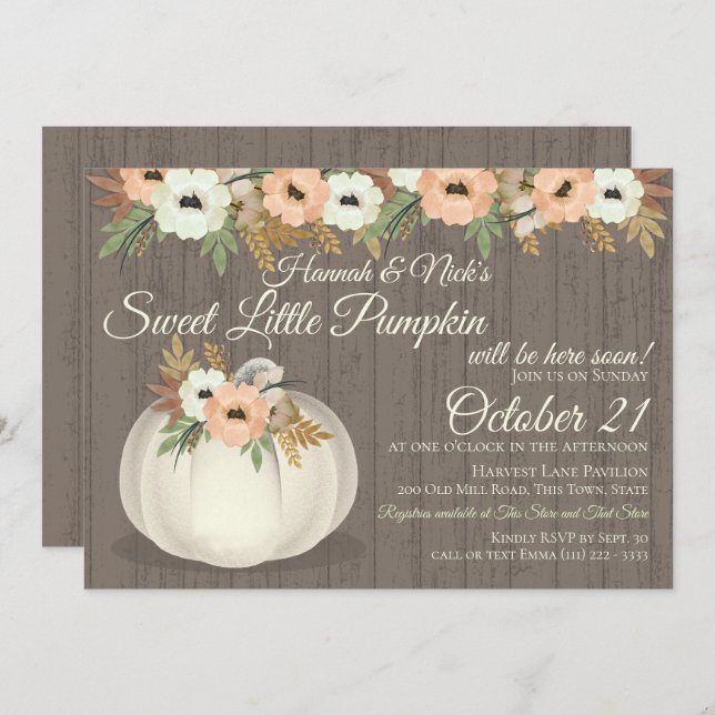 Little Pumpkin Floral Baby Shower Invitation (Front/Back)