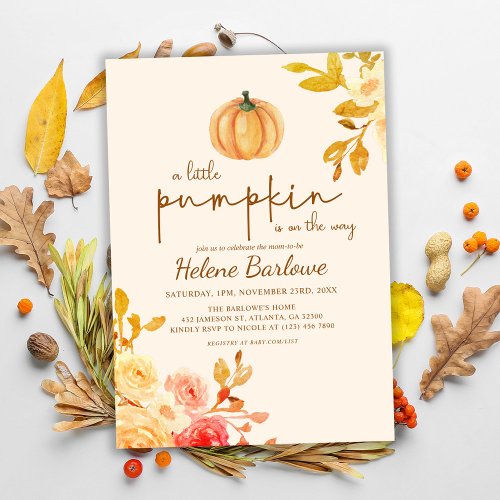 Little Pumpkin Floral Baby Shower Invitation