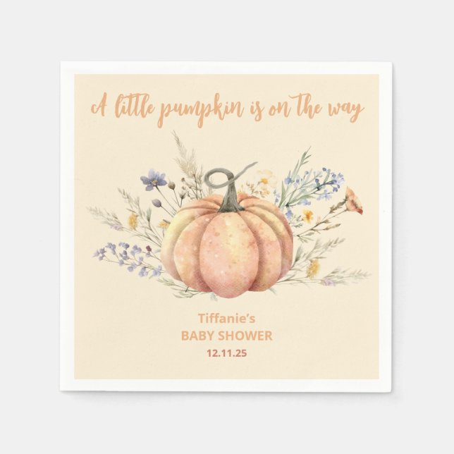 Little pumpkin floral baby shower Paper Plate Napkins (Front)