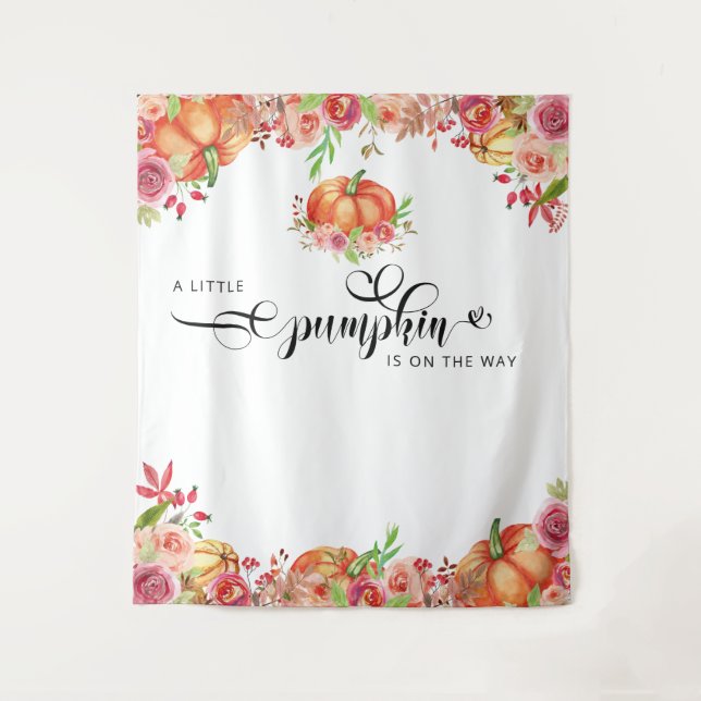 Little Pumpkin Floral Baby Shower Tapestry (Front)