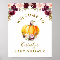little pumpkin floral baby shower welcome poster
