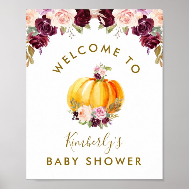 little pumpkin floral baby shower welcome poster (Front)
