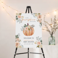 Little Pumpkin Floral Baby Shower Welcome Sign