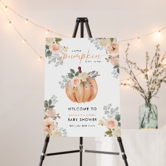Little Pumpkin Floral Baby Shower Welcome Sign