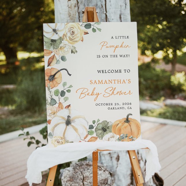 Little Pumpkin Floral Baby Shower Welcome Sign (Creator Uploaded)