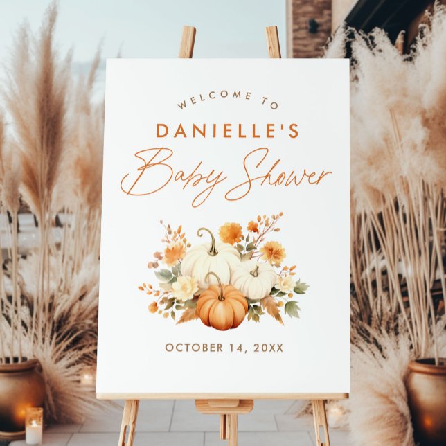Little Pumpkin Floral Baby Shower Welcome Sign (Creator Uploaded)