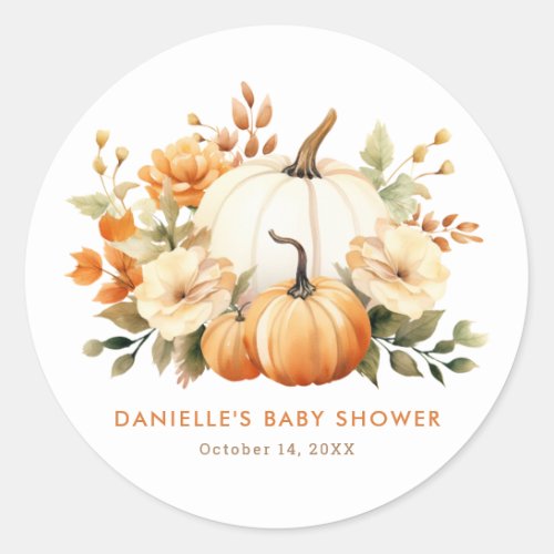 Little Pumpkin Floral Boho Botanical Baby Shower  Classic Round Sticker