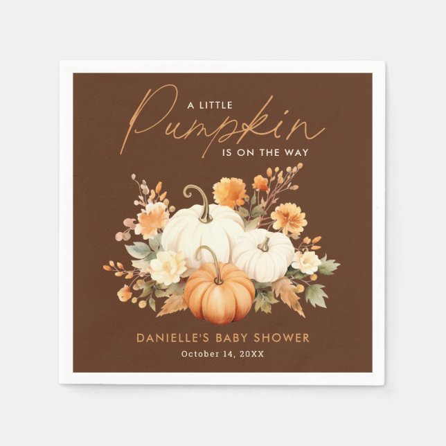 Little Pumpkin Floral Boho Botanical Baby Shower  Napkins (Front)