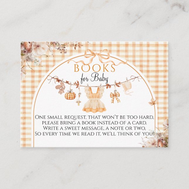Little Pumpkin Floral Bow Fall Baby Shower Books Enclosure Card (Front)