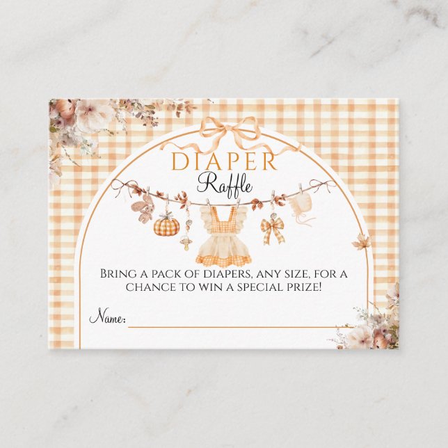 Little Pumpkin Floral Bow Fall Baby Shower Diaper Enclosure Card (Front)