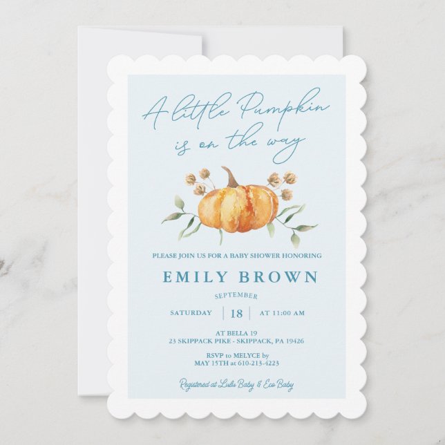 Little Pumpkin Floral Boy Baby Shower Invitation (Front)