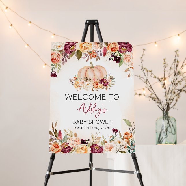 Little Pumpkin Floral Burgundy Welcome Sign (In Situ (Stand))