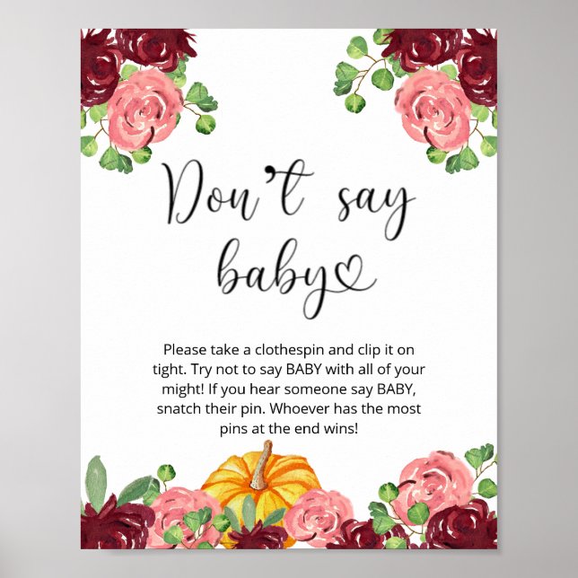 Little pumpkin floral Don't say baby Poster (Front)