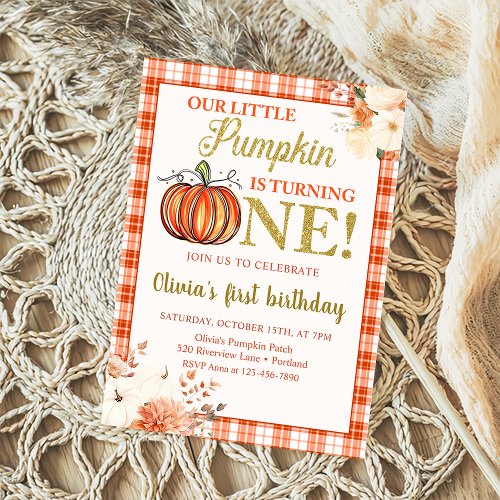 Little Pumpkin Floral Fall 1st Birthday Party Invitation