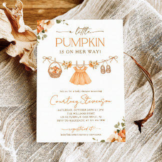 Little Pumpkin Floral Fall Baby Shower Invitation