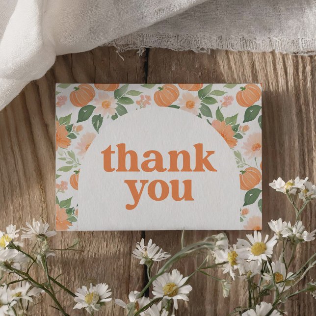 Little Pumpkin Floral Fall Baby Shower Thank You Card (Creator Uploaded)