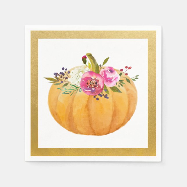 Little Pumpkin Floral Fall Napkins (Front)