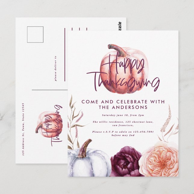 little pumpkin floral fall purple thanksgiving postcard (Front/Back)