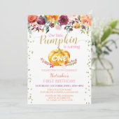 Little Pumpkin Floral Girl Baby 1st Birthday Party Invitation (Standing Front)