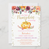 Little Pumpkin Floral Girl Baby 1st Birthday Party Invitation (Front)