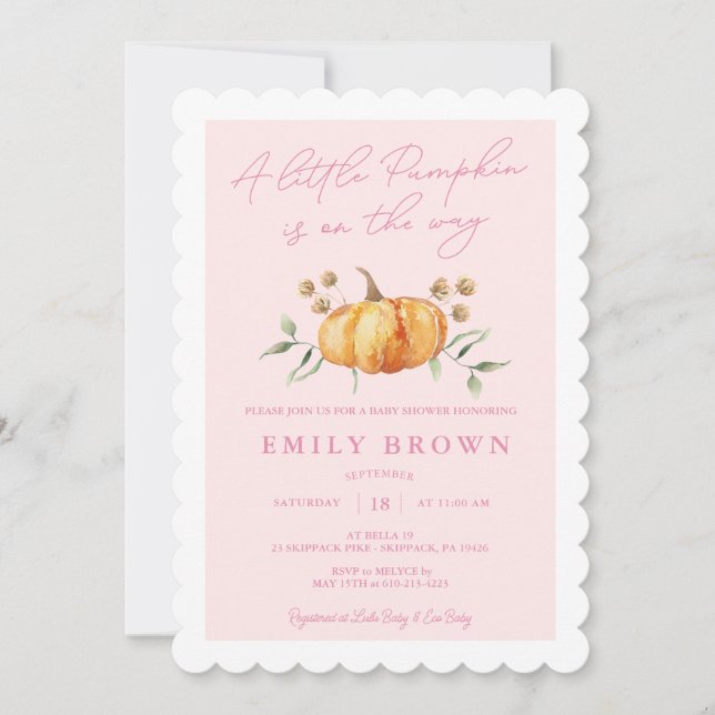 Little Pumpkin Floral Girl Baby Shower Invitation (Front)