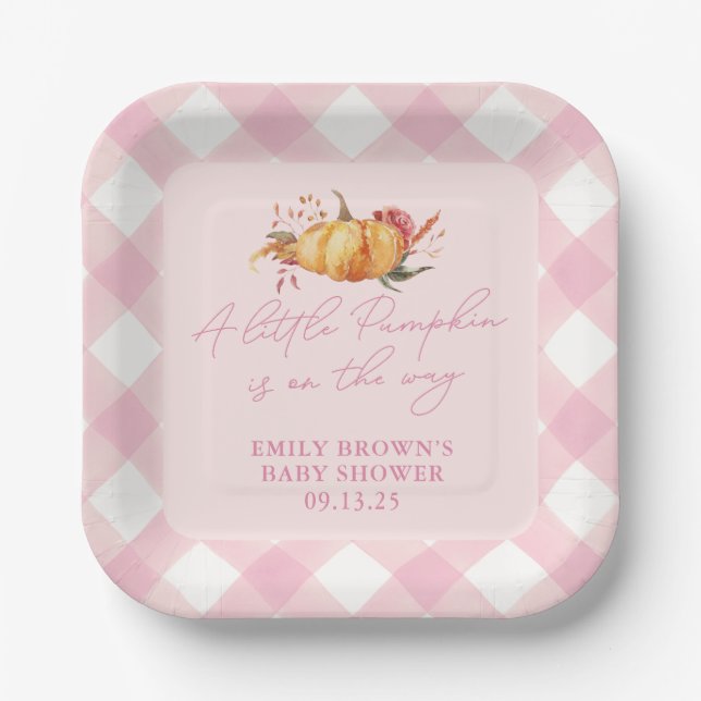 Little Pumpkin Floral Girl Baby Shower Paper Plates (Front)