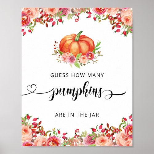 Little Pumpkin Floral Guess How Many Pumpkins  Poster