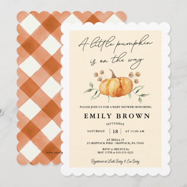 Little Pumpkin Floral Neutral Baby Shower Invitation (Front/Back)