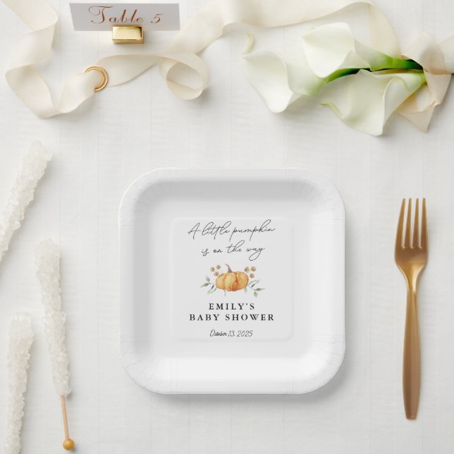 Little Pumpkin Floral Neutral Baby Shower Paper Plates (Wedding)