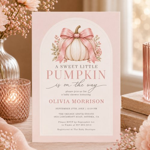 Fall Little Pumpkin Pink baby shower invitation