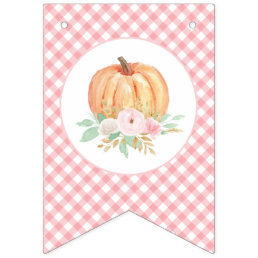 Little Pumpkin Floral Pink Plaid first birthday Bunting Flags