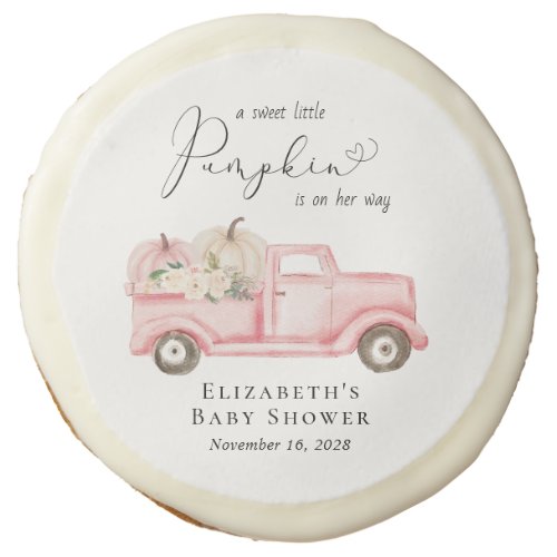 Little Pumpkin Floral Truck Baby Girl Shower Sugar Cookie