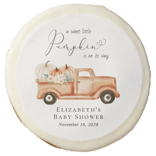 Little Pumpkin Floral Truck Baby Shower Sugar Cookie