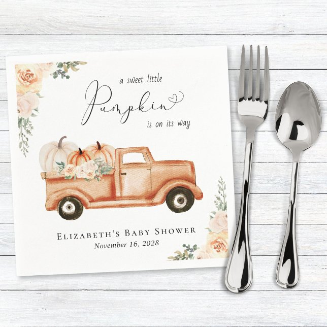 Little Pumpkin Floral Truck Watercolor Baby Shower Napkins (Creator Uploaded)
