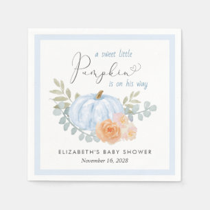 Little Pumpkin Floral Watercolor Baby Boy Shower Napkins