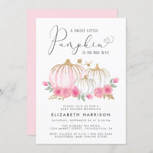 Little Pumpkin Floral Watercolor Baby Girl Invitation