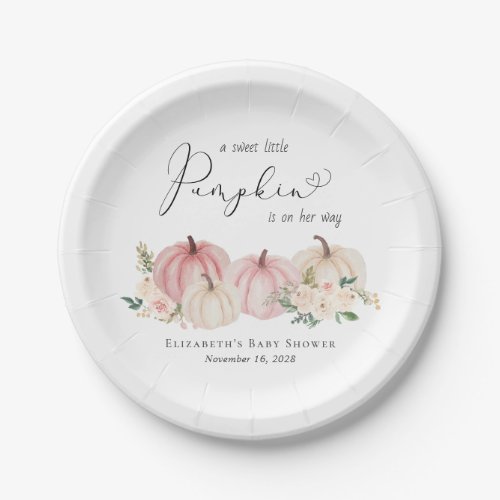 Little Pumpkin Floral Watercolor Baby Girl Shower Paper Plates