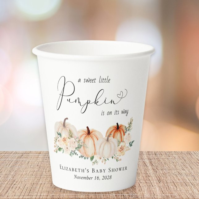 Little Pumpkin Floral Watercolor Baby Shower Paper Cups (Creator Uploaded)