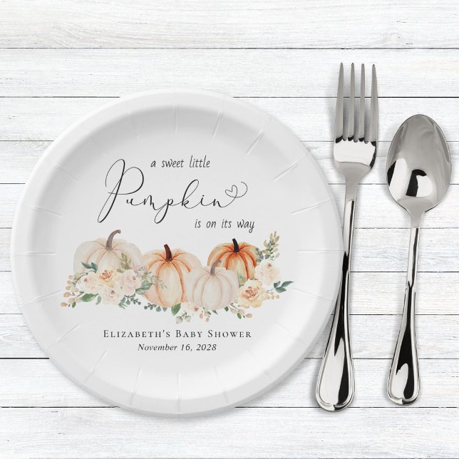 Little Pumpkin Floral Watercolor Baby Shower Paper Plates (Creator Uploaded)
