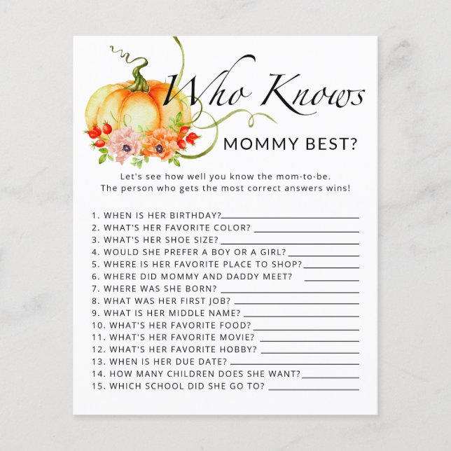 Little pumpkin floral Who knows mommy best game (Front)