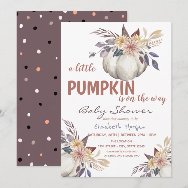 Little Pumpkin Flowers,Dots Baby Shower  Invitation (Front/Back)