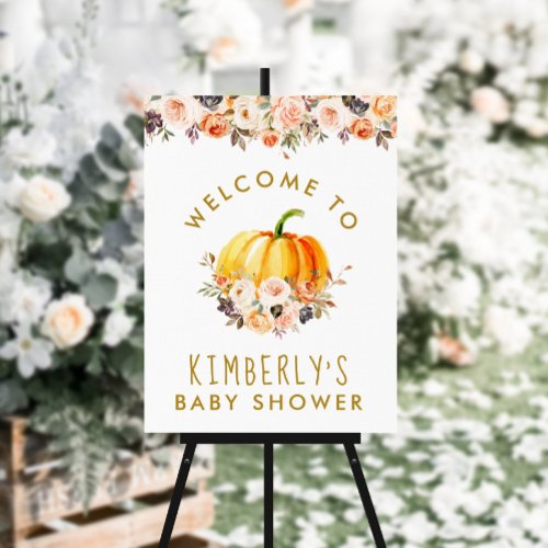 little pumpkin flowery baby shower welcome poster