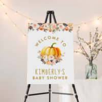 little pumpkin flowery baby shower welcome poster