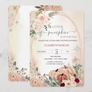 Little Pumpkin Frame Boho Flowers Baby Shower   Invitation