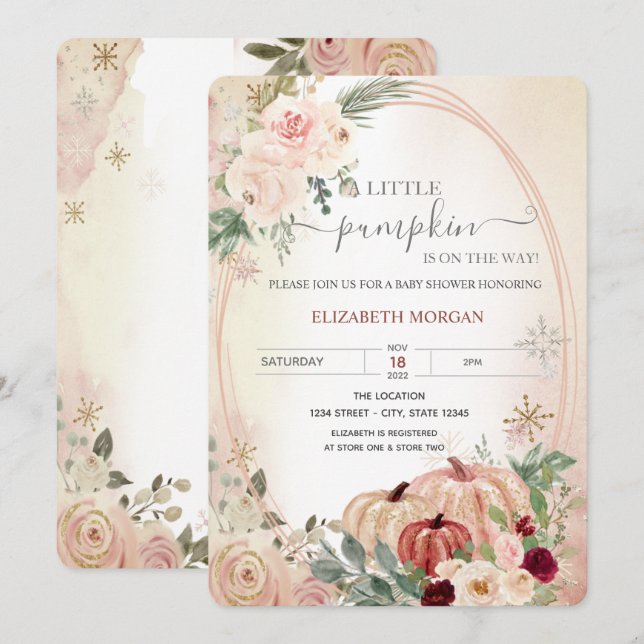 Little Pumpkin Frame Boho Flowers Baby Shower   Invitation (Front/Back)